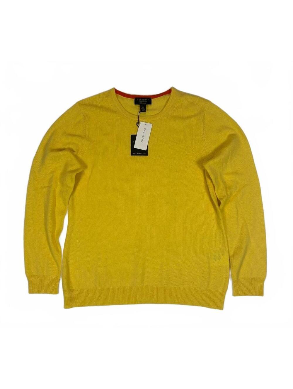 Quiet Luxury Charter Club Womens Large Yellow 100% Cashmere Crewneck Sweater NWT
